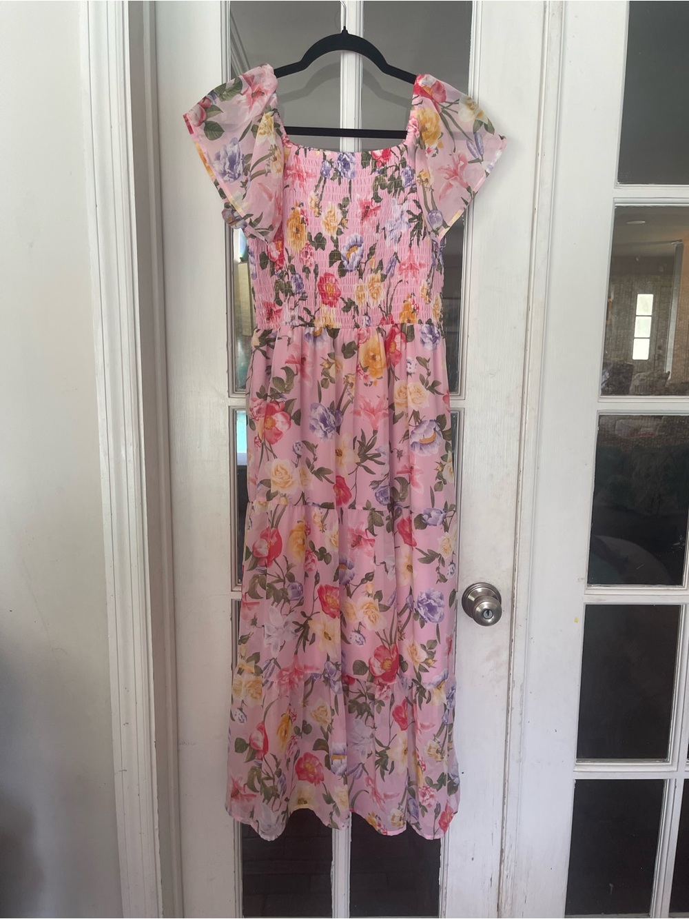 Speechless Pink Floral Smocked Maxi Dress with Flutter Sleeves
